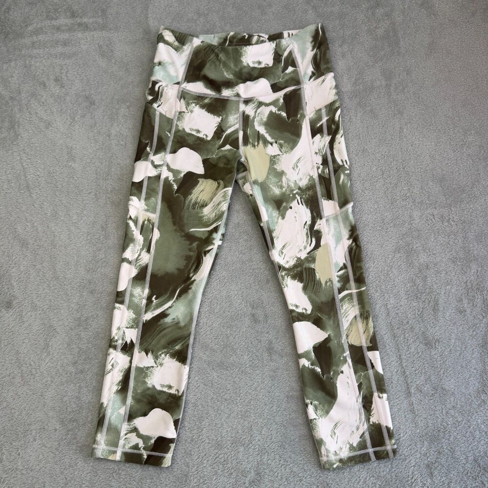 Athleta Ultimate Stash II Capri Leggings Womens S Olive Green Patterned Workout